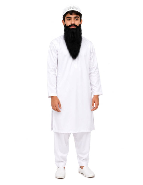 Muslim Man White Kurta Pyjama with Beard for Boy's Kids Indian Fancy Dress Costume