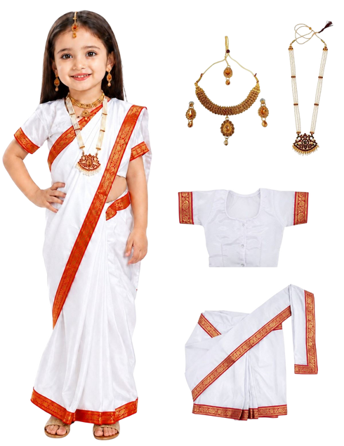Bengali Saree with Jewellery Indian State For Girl's & Women Fancy Dress Costume for Girls