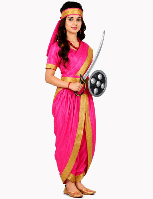 Rani Laxmi Bai Saree with Jewellery Jhansi Ki Rani Freedom Fighter Manikarnika for Girl Kids and Adult Fancy Dress Costume