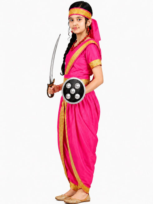 Rani Laxmi Bai Saree with Jewellery Jhansi Ki Rani Freedom Fighter Manikarnika for Girl Kids and Adult Fancy Dress Costume