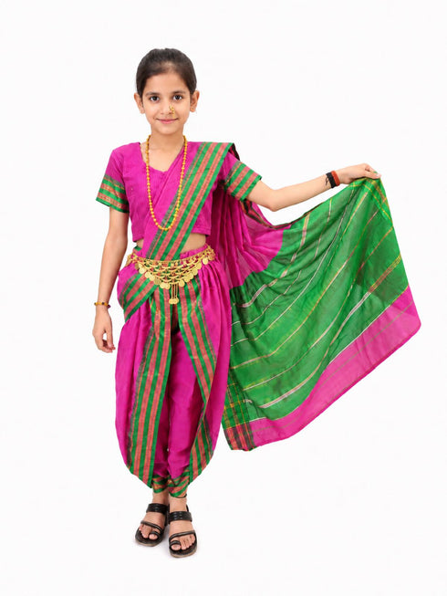 Marathi Girl Lavani Dance Nauvari Costume with Jewellery Kaashta Saree For Girl's & Women Fancy Dress Costume