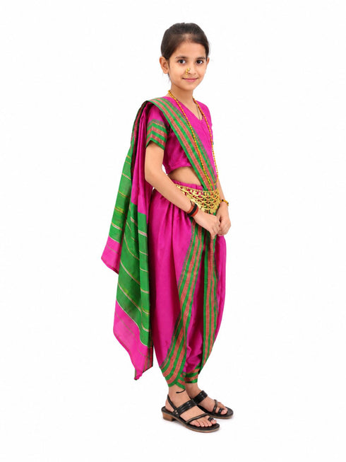 Marathi Girl Lavani Dance Nauvari Costume with Jewellery Kaashta Saree For Girl's & Women Fancy Dress Costume