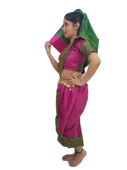 Marathi Girl Lavani Dance Nauvari Costume with Jewellery Kaashta Saree For Girl's & Women Fancy Dress Costume