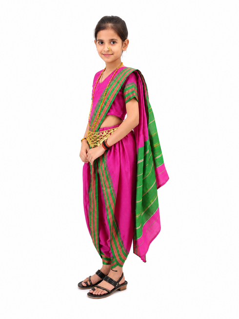 Marathi Girl Lavani Dance Nauvari Costume with Jewellery Kaashta Saree For Girl's & Women Fancy Dress Costume