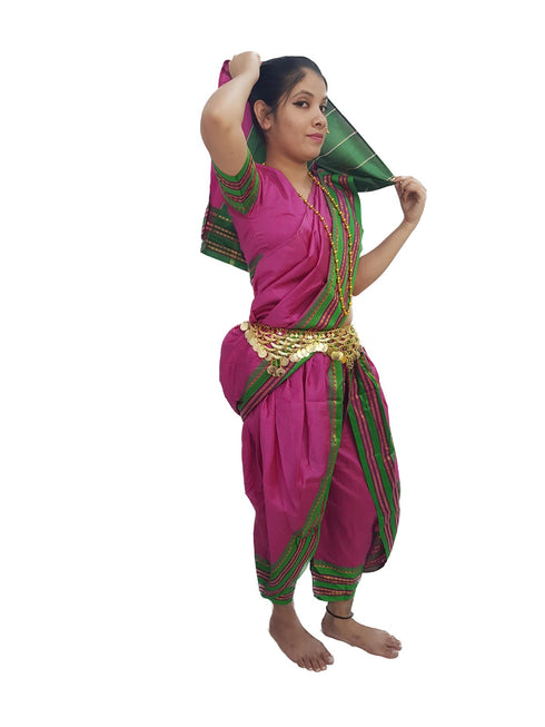 Marathi Girl Lavani Dance Nauvari Costume with Jewellery Kaashta Saree For Girl's & Women Fancy Dress Costume