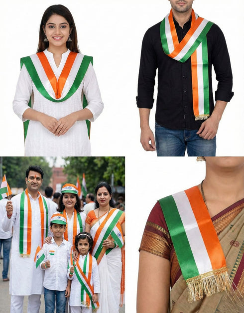 Set of 5 Tricolor Stole Tiranga Independence Day Kids & Adults Costume Accessory