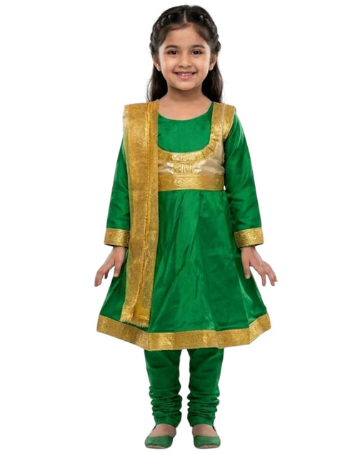 Kathak Indian Classical Dance Costume for Girl's and Women-Green | Without Jewellery