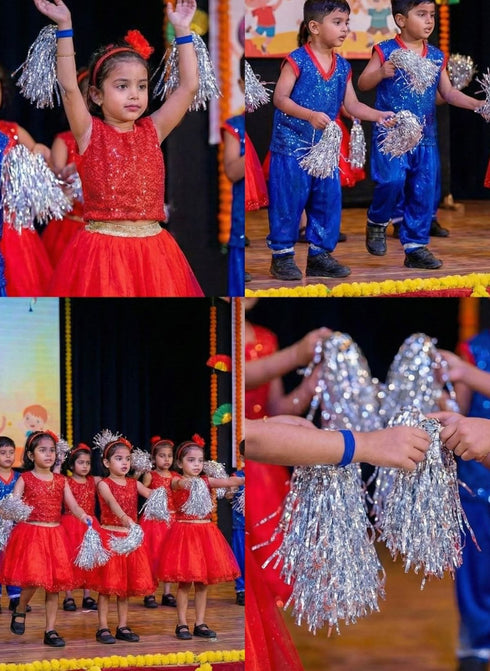 Silver Pom Poms Cheerleader Dance Kids & Adults Costume Accessory