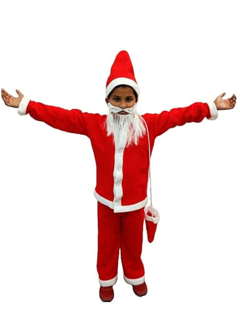 Santa Claus With Beard Complete Set Christmas Kids & Adults Fancy Dress Costume - Premium