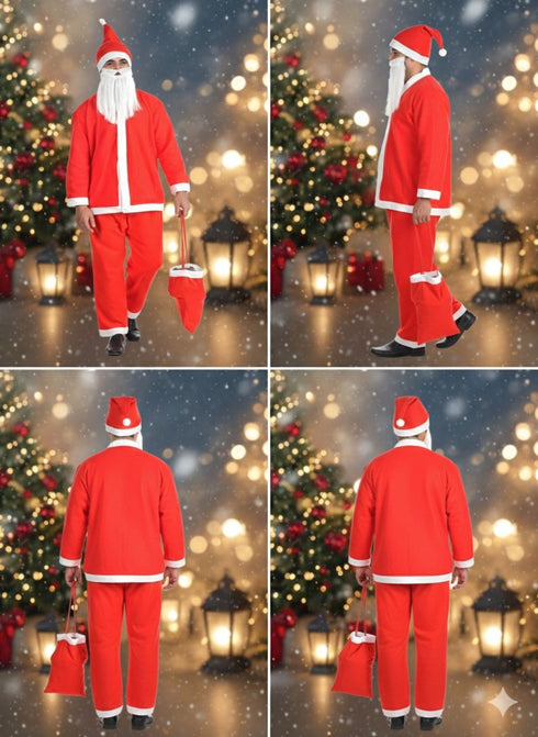 Santa Claus With Beard Complete Set Christmas Kids & Adults Fancy Dress Costume - Premium