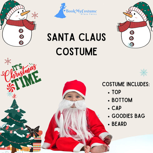 BookMyCostume Santa Claus With Beard Complete Set Christmas Kids & Adults Fancy Dress Costume - Premium