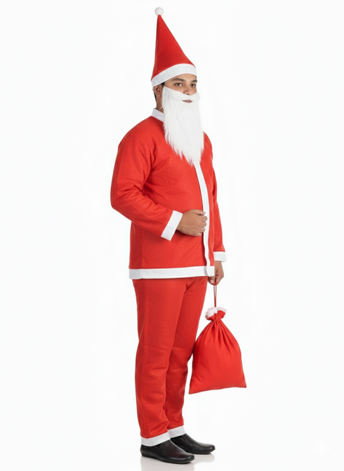 Santa Claus With Beard Complete Set Christmas Kids & Adults Fancy Dress Costume - Premium