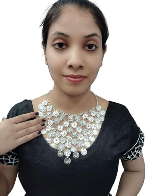 Ethnic Silver Coin Necklace - Assorted - Traditional Fancy Dress Costume Accessory for Girls