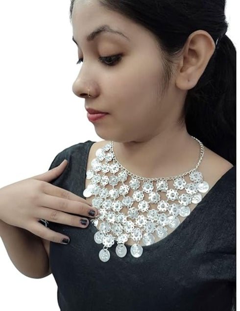 Ethnic Silver Coin Necklace - Assorted - Traditional Fancy Dress Costume Accessory for Girls