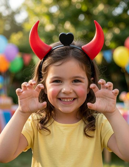 Dracula Vampire Devil LED Horns Headband for Kids – Light-Up Halloween Accessory with On/Off Button (Black/Red)
