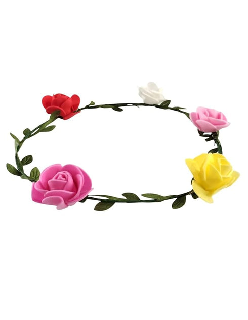 BookMyCostume Floral Hair Band for Girls & Women – Artificial Rose Flower Tiara | Multicolor Hair Accessory for Haldi, Mehndi, Baby Shower, Bridal, Festive, Boho Look & Photoshoot