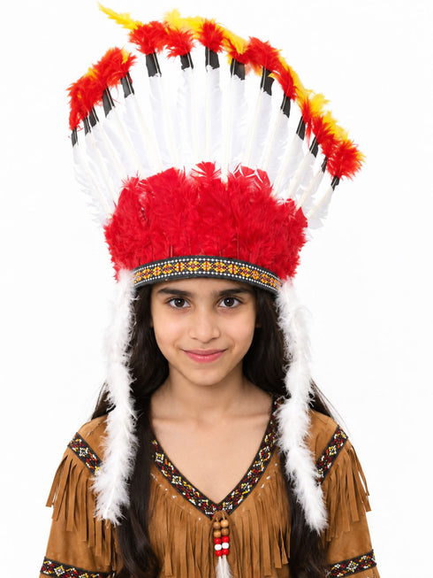 Tribal Fiery Feather Headdress Crown Fancy Dress Costume for Adults