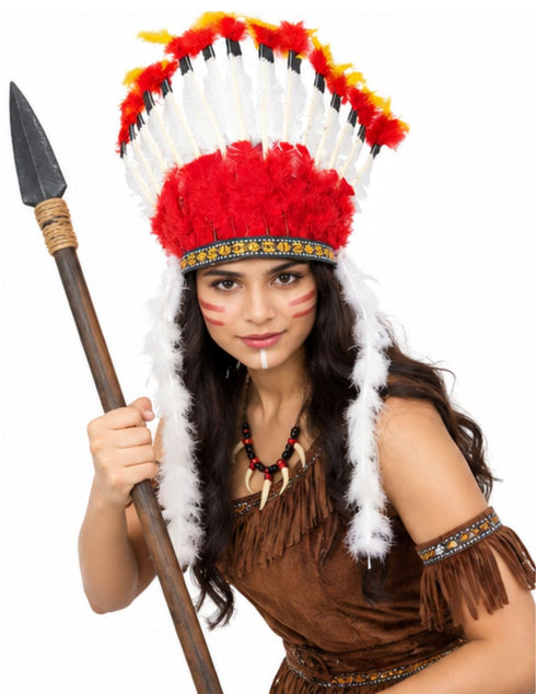 Tribal Fiery Feather Headdress Crown Fancy Dress Costume for Adults
