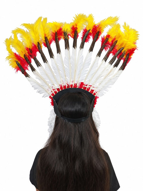Tribal Fiery Feather Headdress Crown Fancy Dress Costume for Adults