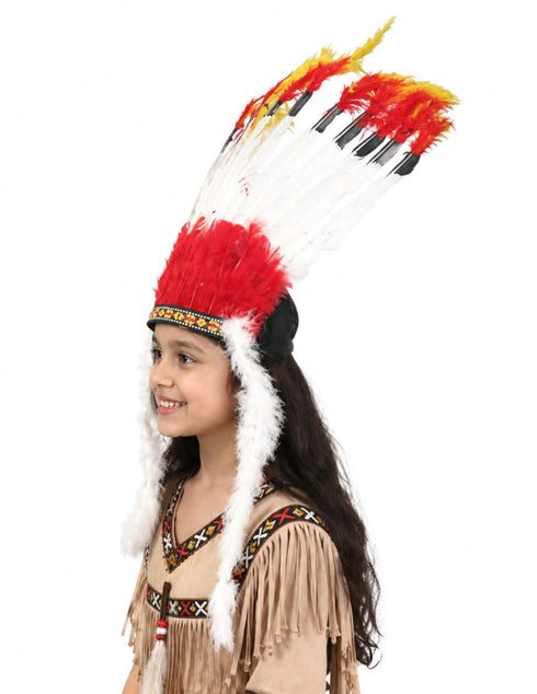 Tribal Fiery Feather Headdress Crown Fancy Dress Costume for Adults