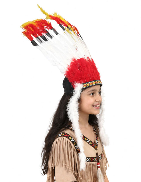 Tribal Fiery Feather Headdress Crown Fancy Dress Costume for Adults