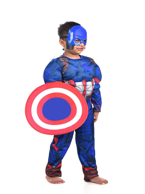 BookMyCostume American Superhero Kids Fancy Dress Costume with Shield - Muscle Look - Imported