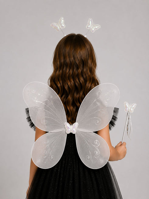 Princess Fairy Wings with Wand & Headband Girls Fancy Dress Costume Accessory
