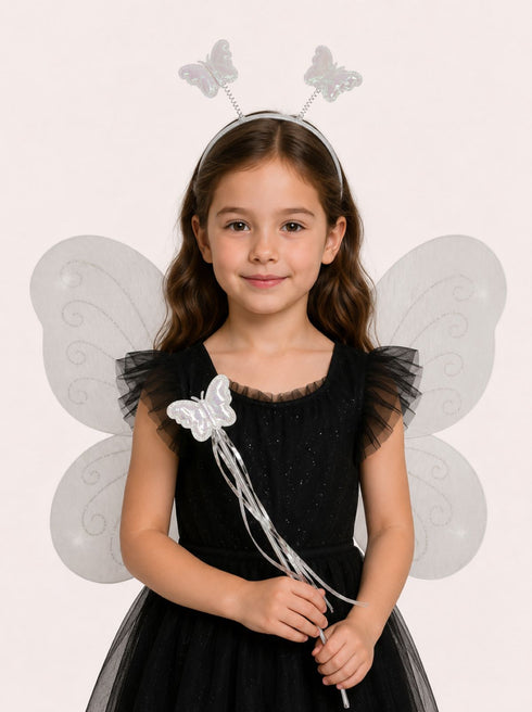 Princess Fairy Wings with Wand & Headband Girls Fancy Dress Costume Accessory