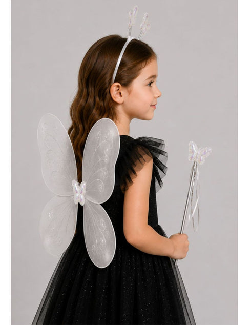 Princess Fairy Wings with Wand & Headband Girls Fancy Dress Costume Accessory