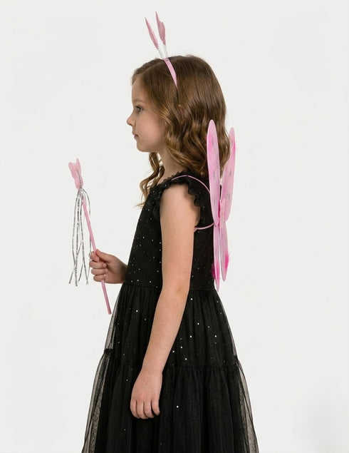 Princess Fairy Wings with Wand & Headband Girls Fancy Dress Costume Accessory
