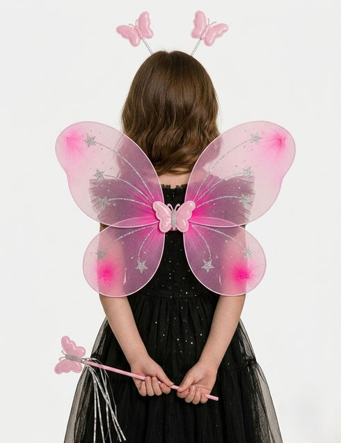 Princess Fairy Wings with Wand & Headband Girls Fancy Dress Costume Accessory
