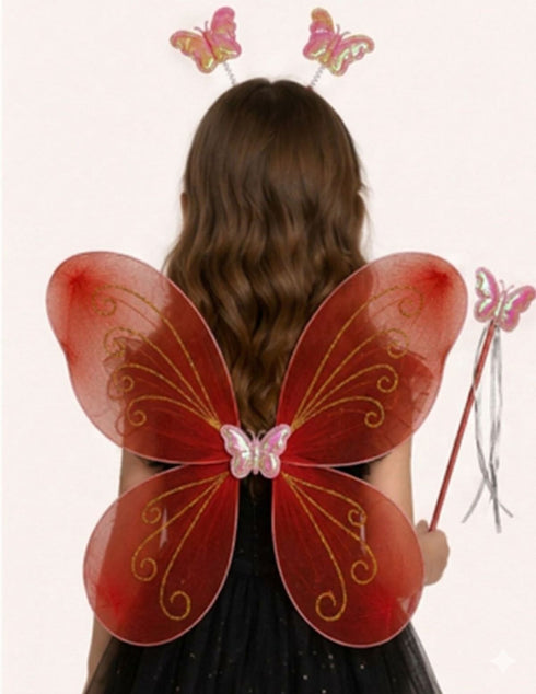 Princess Fairy Wings with Wand & Headband Girls Fancy Dress Costume Accessory