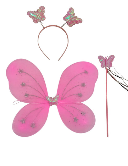 Princess Fairy Wings with Wand & Headband Girls Fancy Dress Costume Accessory