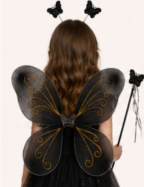 Princess Fairy Wings with Wand & Headband Girls Fancy Dress Costume Accessory