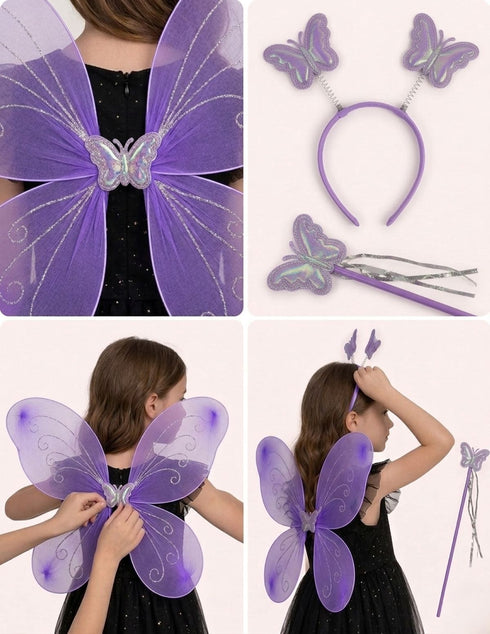 Princess Fairy Wings with Wand & Headband Girls Fancy Dress Costume Accessory
