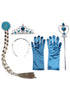 BookMyCostume Complete Queen Accessory Set for Girls – Includes Blue Tiara, Magic Wand, Blonde Braid Hair Clip & Gloves | Fancy Dress, Costume Party, Role Play, Birthday Gift, Fairy Tale Princess Set
