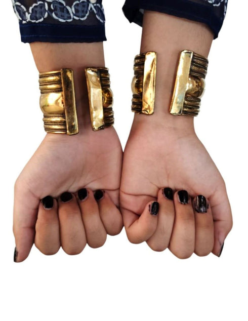 Antique Indian Tribal Golden Cuff Kada Bracelet Bangles (Pair of 2) Fancy Dress Costume Accessory for Girls