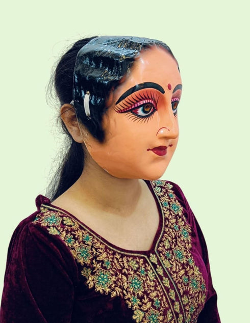 Indian Aunty 70s Woman Retro Theme Female Mask Navrang Dance Fibre Face Mask for Adults Girls Girls Fancy Dress Costume Accessory