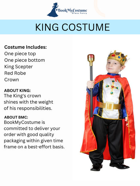 BookMyCostume Fairytale Prince Charming with King Scepter Combo Kids Fancy Dress Costume | Halloween Theme | Imported