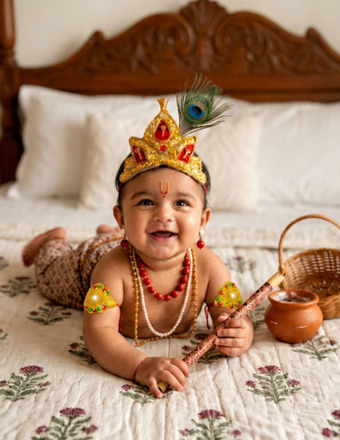 Traditional Krishna Jewellery for Kids/Janmashtami Accessory Jewellery for Kids/Infant Bal Gopal/Kanha Bal Krishna Mukut Jewelry Set 0-8 Years