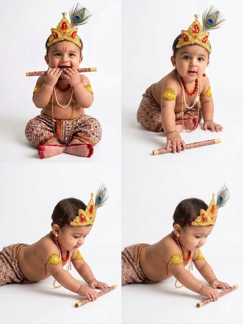 Traditional Krishna Jewellery for Kids/Janmashtami Accessory Jewellery for Kids/Infant Bal Gopal/Kanha Bal Krishna Mukut Jewelry Set 0-8 Years