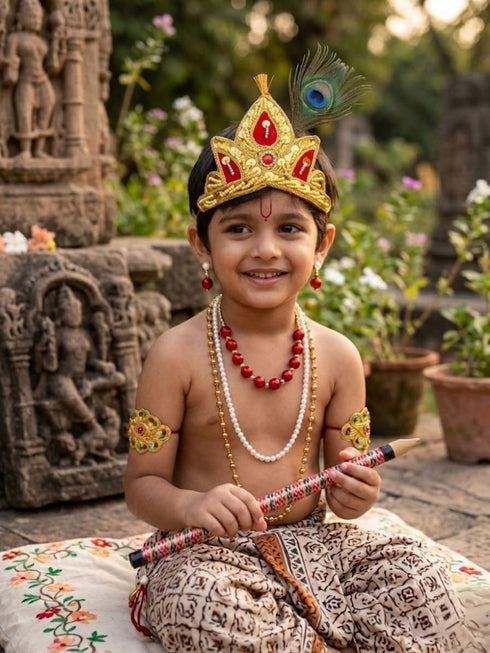 Traditional Krishna Jewellery for Kids/Janmashtami Accessory Jewellery for Kids/Infant Bal Gopal/Kanha Bal Krishna Mukut Jewelry Set 0-8 Years