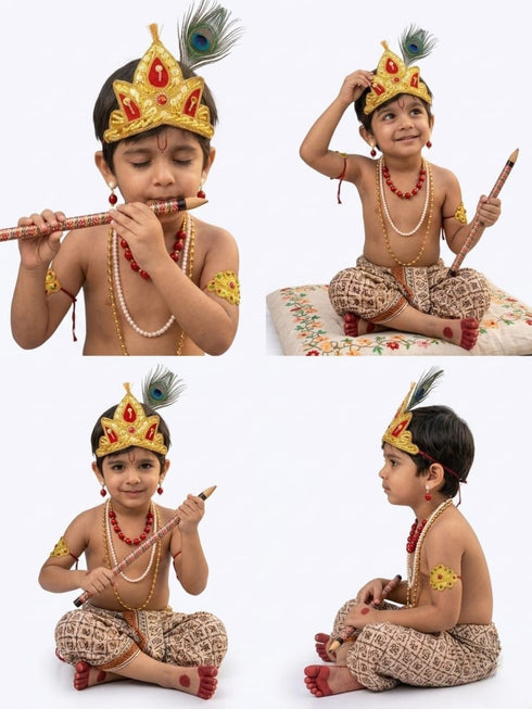 Traditional Krishna Jewellery for Kids/Janmashtami Accessory Jewellery for Kids/Infant Bal Gopal/Kanha Bal Krishna Mukut Jewelry Set 0-8 Years