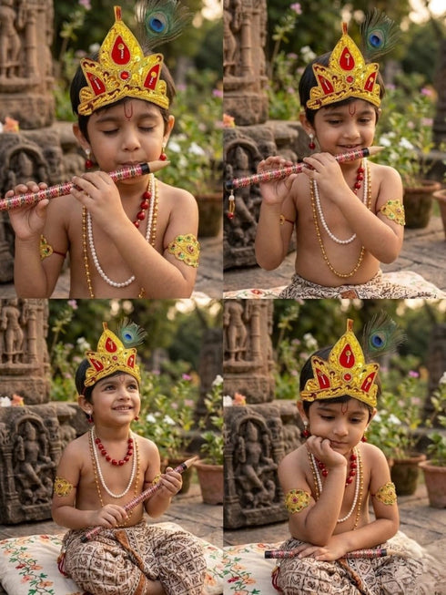 Traditional Krishna Jewellery for Kids/Janmashtami Accessory Jewellery for Kids/Infant Bal Gopal/Kanha Bal Krishna Mukut Jewelry Set 0-8 Years