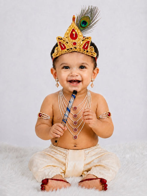 Krishna Light Pearl Jewellery Set for Kids/Janmashtami/Krishna Accessory for Kids/Infant Bal Gopal/Kanha Bal Krishna Mukut/Krishna Jewelry Set 0-8 Years
