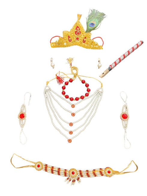 BookMyCostume Heavy Pearl Krishna Jewellery Set for Kids/Janmashtami Accessory for Kids/Infant Bal Gopal/Kanha Bal Krishna Mukut Jewelry Set 0-8 Years