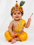 Krishna Yellow Polka Dot Costume Dhoti Patka with Heavy Pearl Jewellery and Mukut Set - Janmashtami Dress Costume for Baby Kanha - Boys & Girls