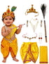 Krishna Yellow Polka Dot Costume Dhoti Patka with Heavy Pearl Jewellery and Mukut Set - Janmashtami Dress Costume for Baby Kanha - Boys & Girls