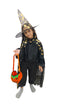 BookMyCostume Golden and Black Witch Cape with Hat - Witch Costume for Girls with Printed witch Pumkin Design and Pumpkin Basket Combo | Halloween Costume for Girls
