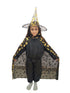 BookMyCostume Golden and Black Witch Cape with Hat - Witch Costume for Girls with Printed witch Pumkin Design and Pumpkin Basket Combo | Halloween Costume for Girls